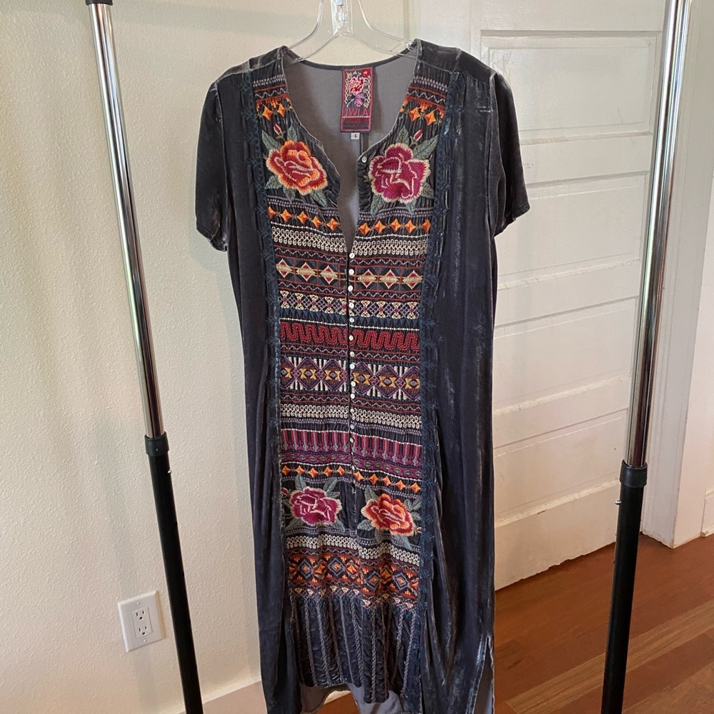 Johnny Was Gray Dress with Multicolor Embroidery